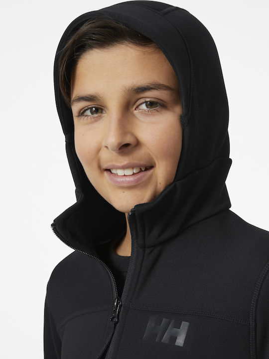 Kinderstrickjacke Fleece mit Kapuze Schwarz