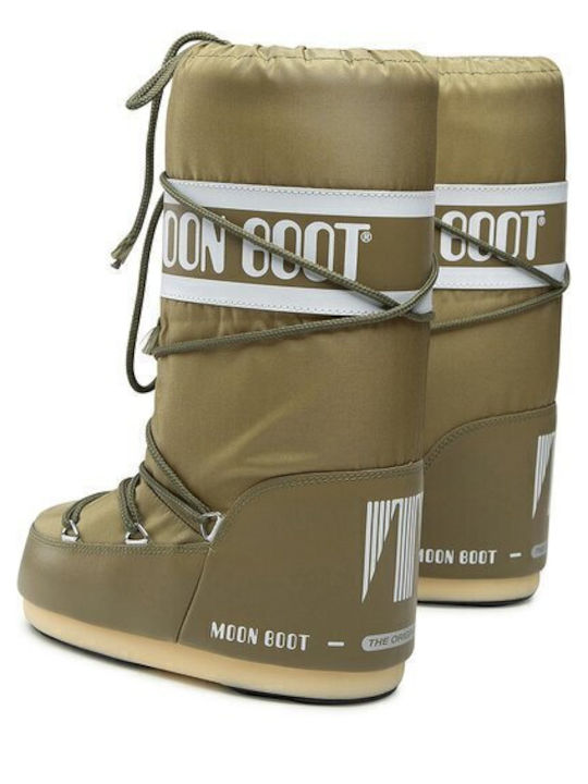 Icon Nylon Women's Snow Boots with Fur Khaki