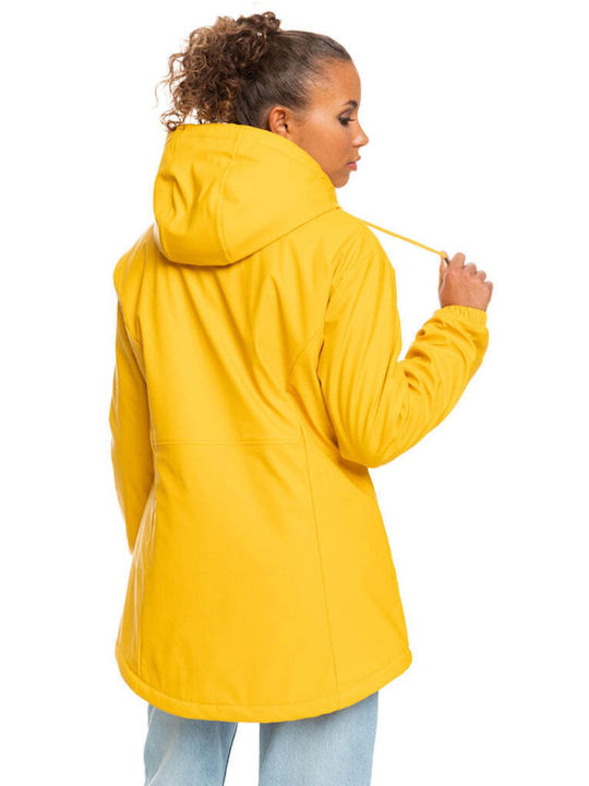 Roxy No Rain No Flowers Women's Short Lifestyle Jacket Waterproof for Winter with Hood Yolk Yellow