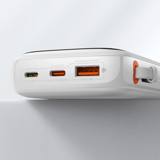 Baseus Qpow Power Bank 10000mAh 22.5W με Θύρα USB-A και Θύρα USB-C Power Delivery / Quick Charge 3.0 Λευκό