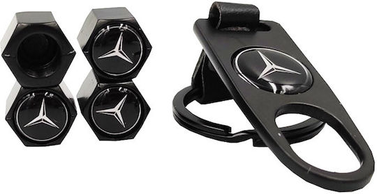 Car Tire Valve Caps with Logo Mercedes with Mercedes Keychain Black 4pcs