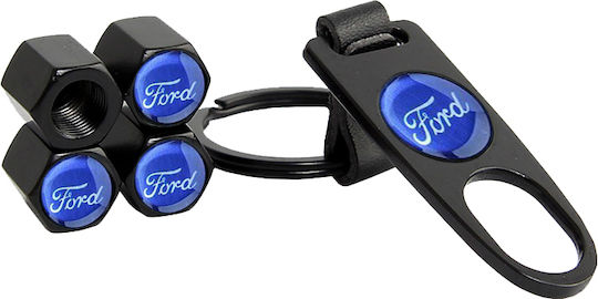 Капачки за Вентили на Гуми на Автомобили с Марка Ford с ключодържател Черен 4бр