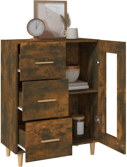 Wall Living Room Display Cabinet made of Particleboard with Glass Brown 69.5x34x90cm