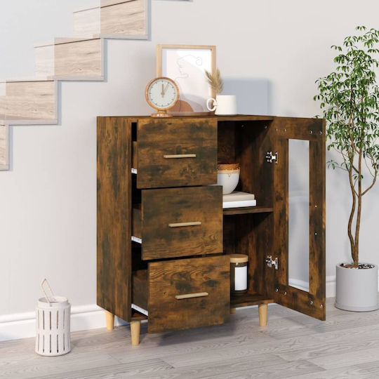 Wall Living Room Display Cabinet made of Particleboard with Glass Brown 69.5x34x90cm