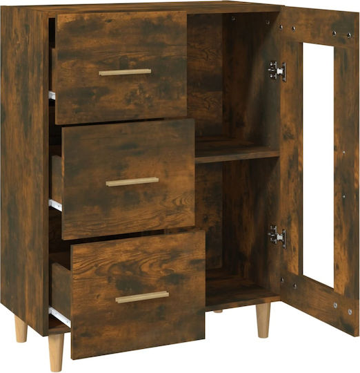 Wall Living Room Display Cabinet made of Particleboard with Glass Brown 69.5x34x90cm