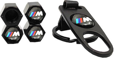 Car Tire Valve Caps with Logo BMW with Keychain Black 4pcs