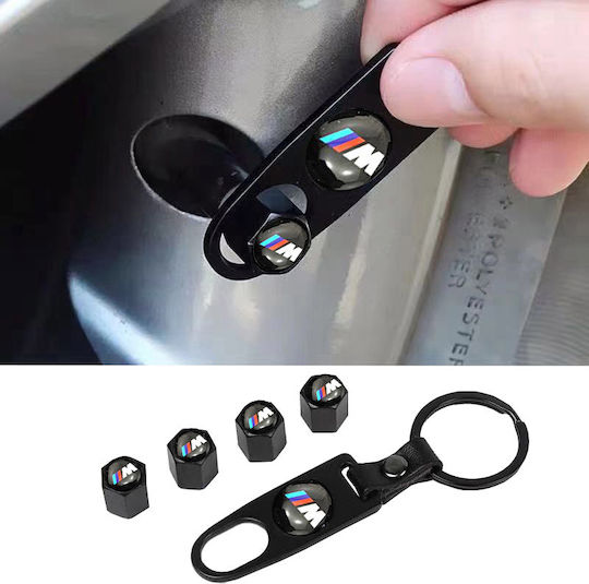 Capace de Valvă pentru Anvelope Auto cu Sigla BMW cu breloc Negru 4buc