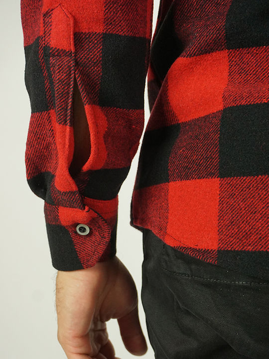 Long Sleeve Flannel Overshirt in Narrow Fit Checked Red