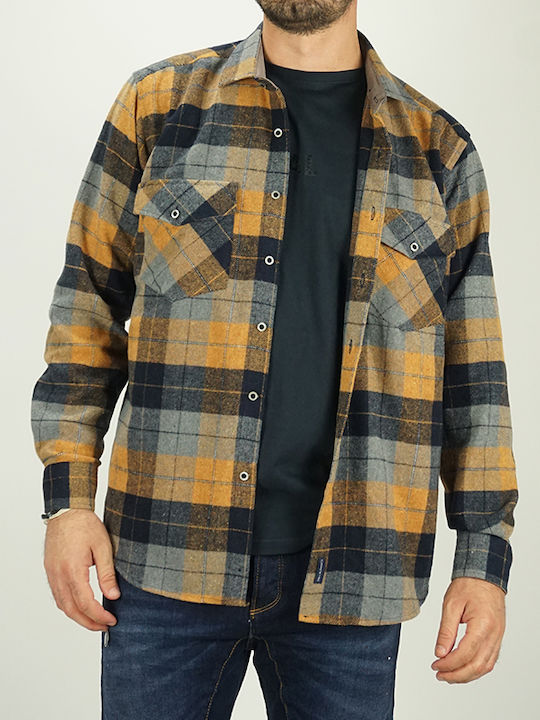 Long Sleeve Flannel Overshirt in Narrow Fit Checked Yellow