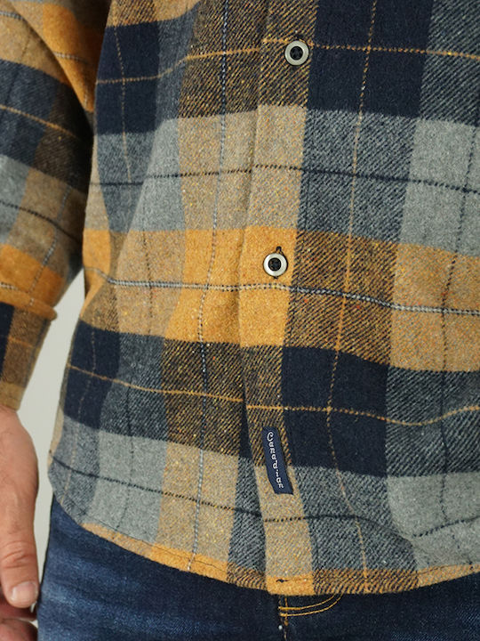 Long Sleeve Flannel Overshirt in Narrow Fit Checked Yellow