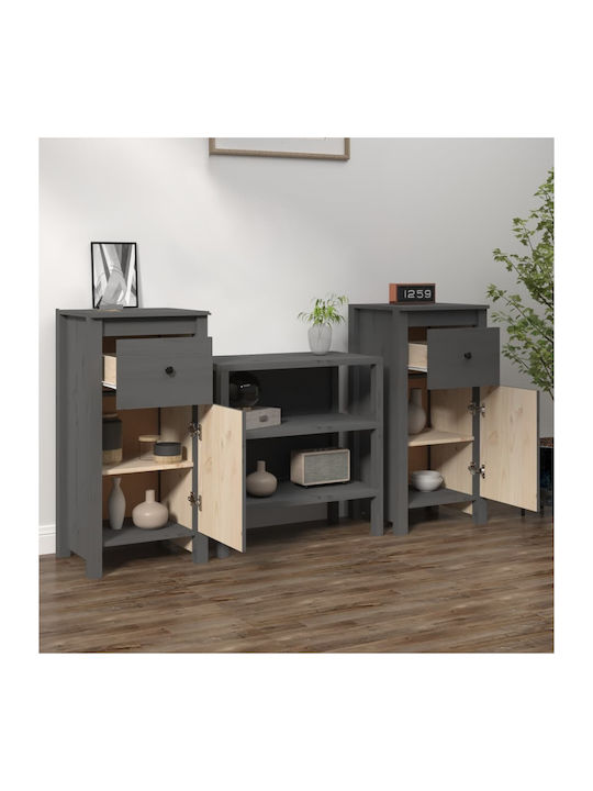 Living Room Display Cabinet Made of Solid Wood Grey 40x35x80cm