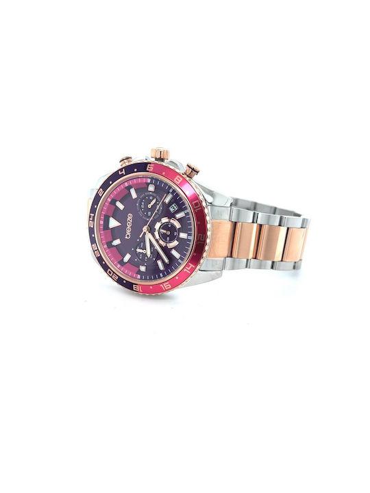 Breeze Defacto Γυναικείο Ρολόι 42mm Χρονογράφος Μπαταρίας με Ροζ Χρυσό Μεταλλικό Μπρασελέ