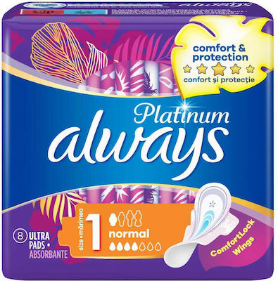 Always Platinum Ultra Normal Hygienepads mit Flügeln für Normaler Fluss 4 Tropfen Größe 1 8Stück