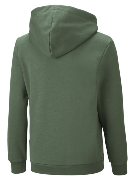 Puma Kids Sweatshirt with Hood and Pocket Green Essentials Big Logo
