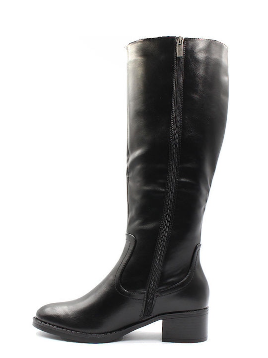 Synthetic Leather Riding Boots with Zipper Black
