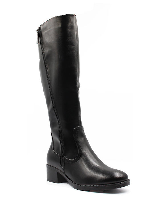 Synthetic Leather Riding Boots with Zipper Black