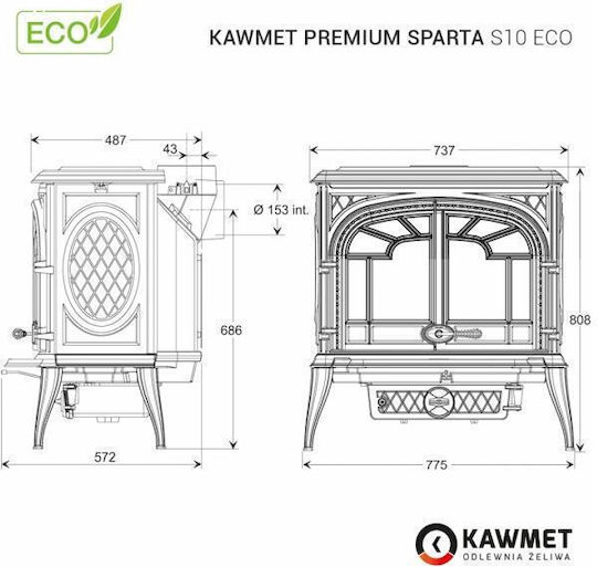 Kawmet Premium Sparta S10 Eco Fontă Soba pe lemne 13.9kW Negru