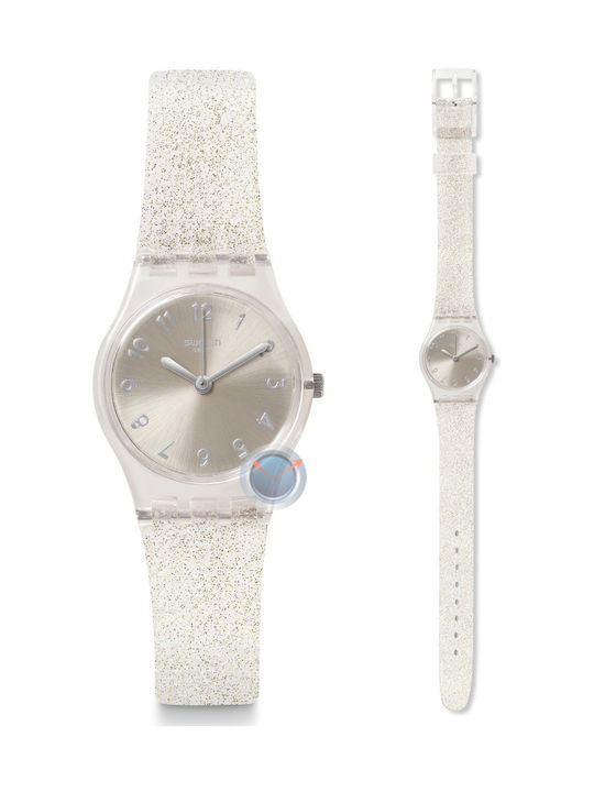 Swatch Silver Glistar Too Γυναικείο Ρολόι Μπαταρίας με Λευκό Καουτσούκ Λουράκι