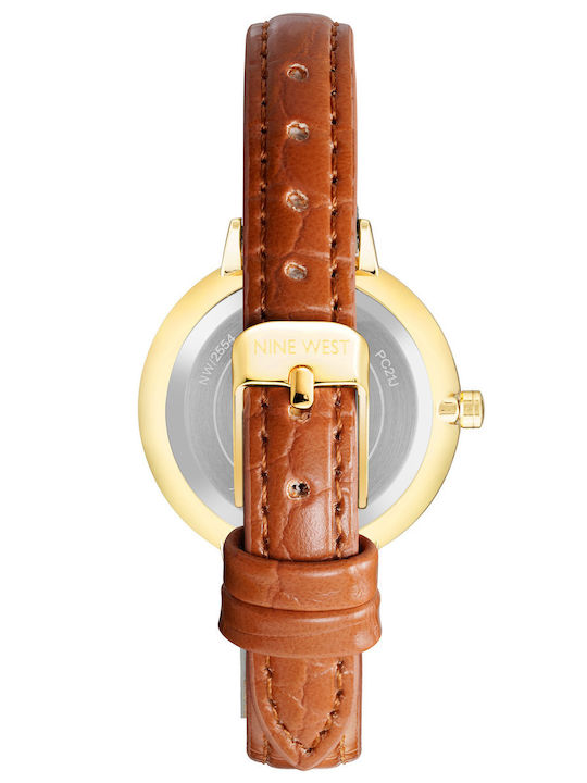 Nine West Γυναικείο Ρολόι 34mm Μπαταρίας με Καφέ Δερμάτινο Λουράκι