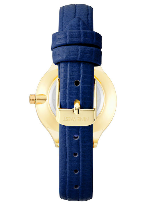 Nine West Γυναικείο Ρολόι 34mm Μπαταρίας με Μπλε Δερμάτινο Λουράκι