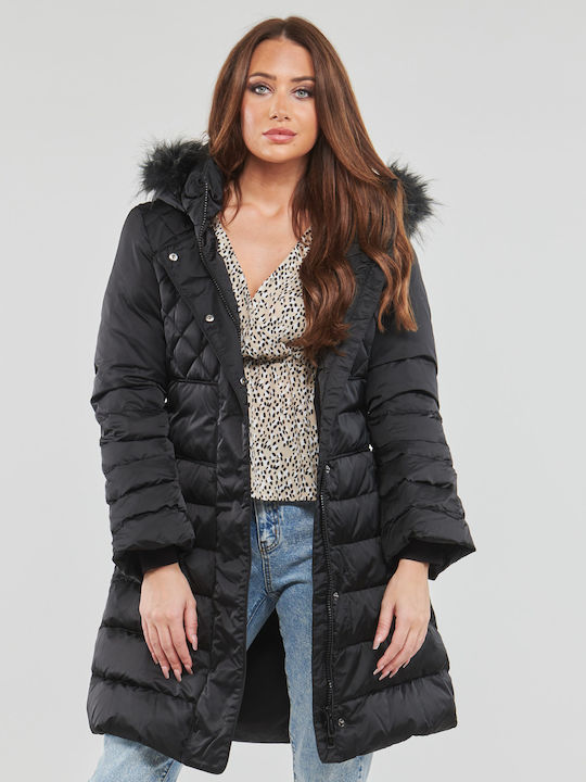 Women's Long Puffer Jacket for Winter with Hood Black