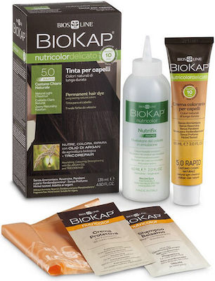 Biosline Biokap Nutricolor Delicato Set Vopsea de Păr fără amoniac 5.0 Rapid Natural Light Castan deschis 135ml