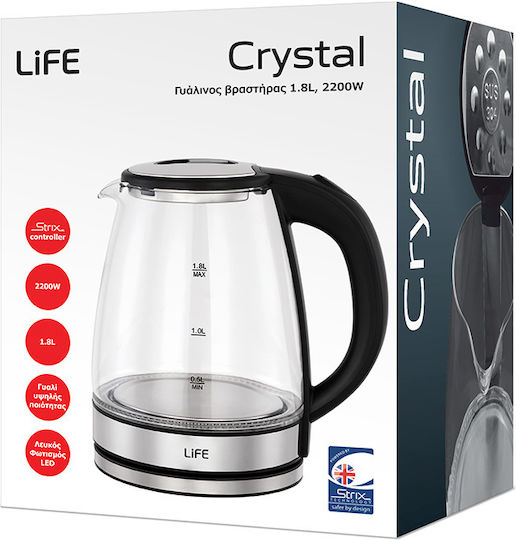 Life Кристален Електрически Кана 1.8л 2200W Бял