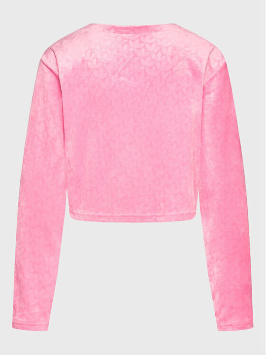 Adidas Velvet Embossed Monogram Κοντή Γυναικεία Ζακέτα με Κουμπιά σε Ροζ Χρώμα
