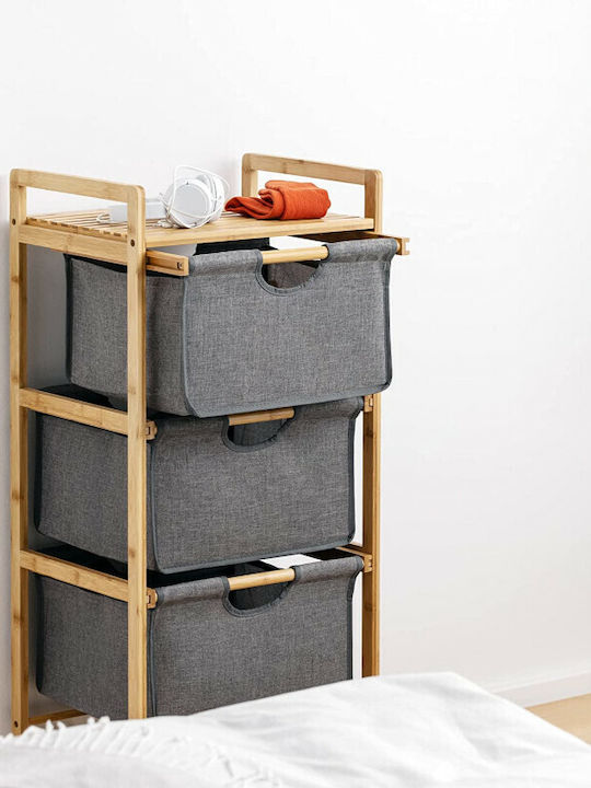 Navaris Boden Badezimmerregal Bamboo mit 3 Regalböden 44x33x96cm Gray