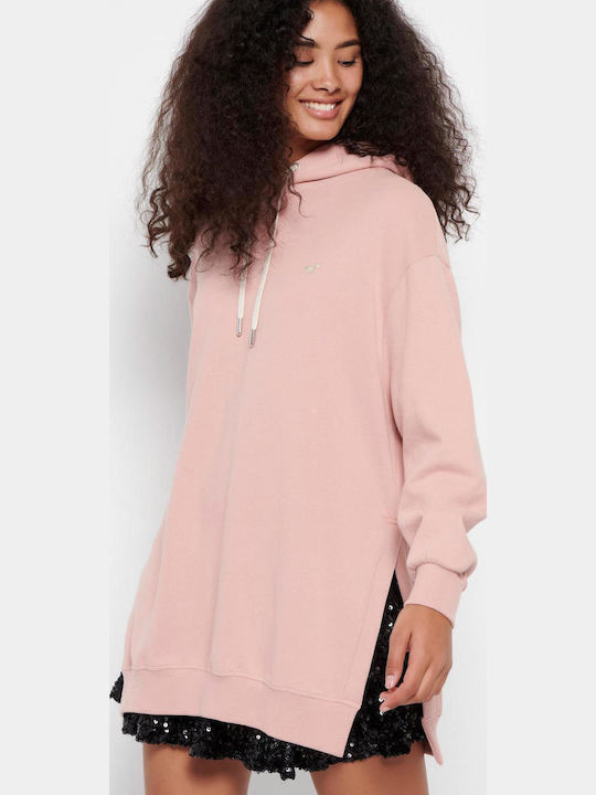 Long Women's Sweatshirt Hooded Light Pink