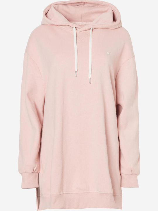 Long Women's Sweatshirt Hooded Light Pink