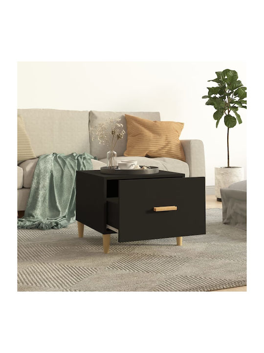 Square Side Table Wooden with Drawers Black M50xL50xH40cm