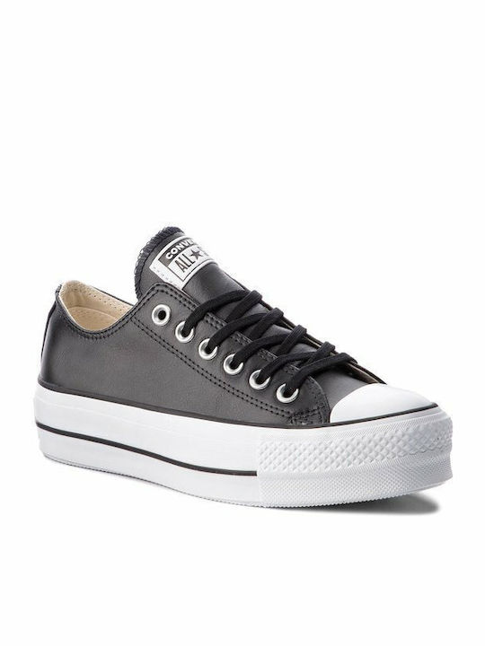 Converse Chuck Taylor All Star Lift Clean Leather Low Top Flatforms Sneakers Black / White