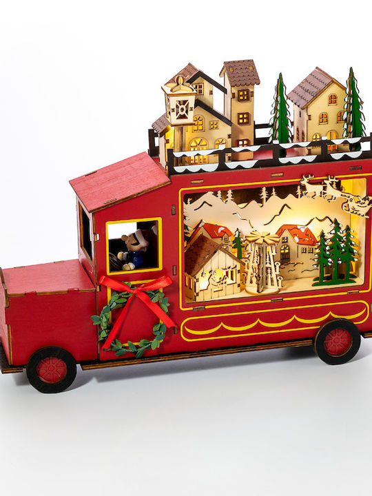Aca Beleuchtet Weihnachtliche Holz Figur Auto Rot Länge 31cm