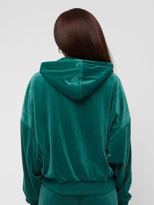 Karl Kani Γυναικεία Ζακέτα Φούτερ Βελουτέ με Κουκούλα Πράσινη