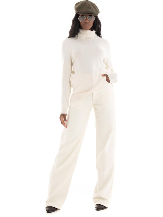 Γυναικείο Υφασμάτινο Παντελόνι σε Wide Γραμμή Off White