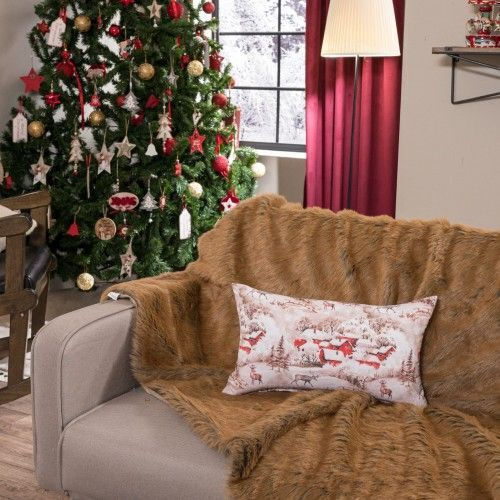 Teoran Christmas Decorative Square Pillowcase Bremen Beige-Red 45x45cm
