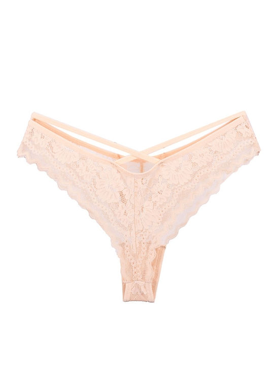 Brazilian underwear with lace Beige