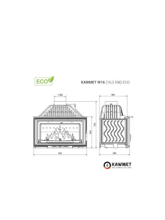 Kawmet W16 Eco Ενεργειακό Τζάκι Ξύλου 16.3kW Ίσιο με Ανοιγόμενη Πόρτα