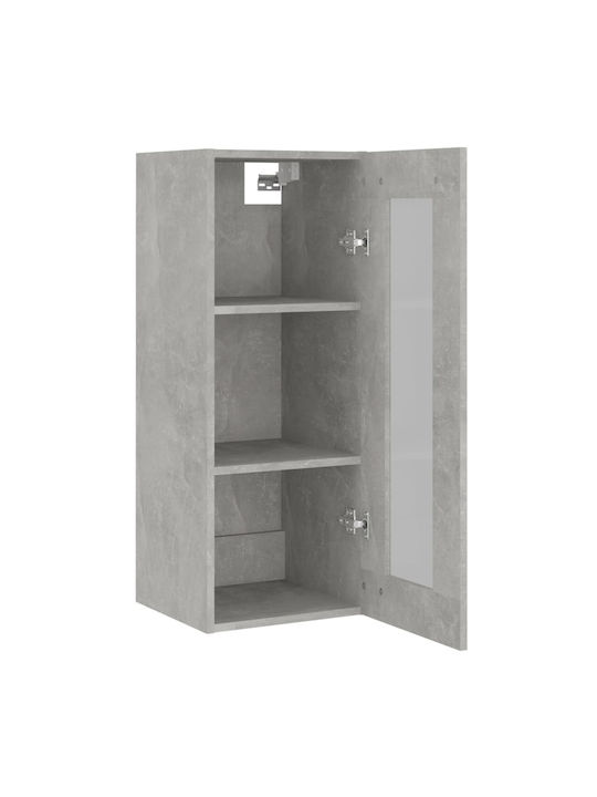 Wall Living Room Display Cabinet made of Wood & Metal with Glass Gray 69.5x32.5x90cm