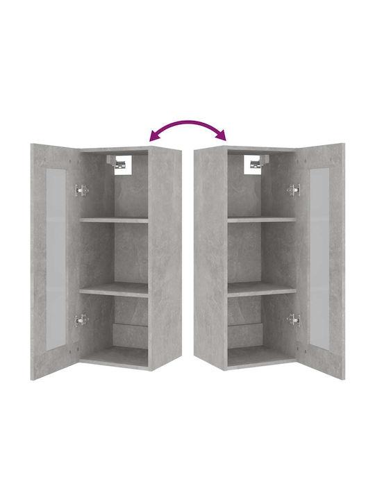 Wall Living Room Display Cabinet made of Wood & Metal with Glass Gray 69.5x32.5x90cm