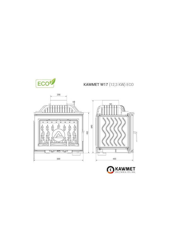 Kawmet W17 Eco Kaminofen Holz 12.3kW Gerade mit einer zu öffnenden Tür