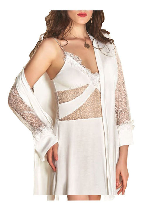 FMS Women's Wedding Dress Set Robe-Nightgown 2655 White