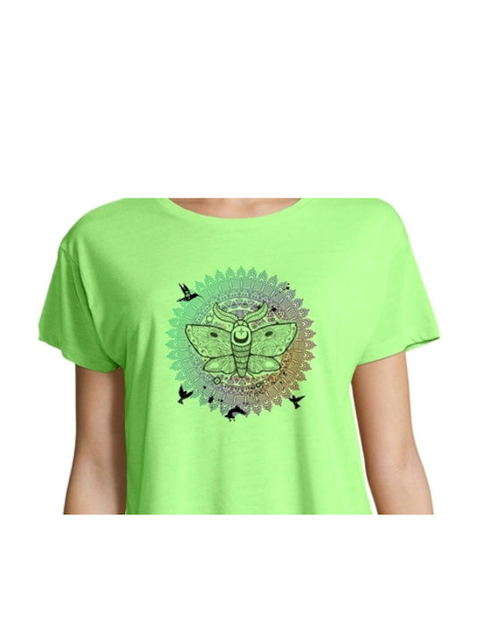 Crop Top with Yoga - Pilates 38 print in neon green color