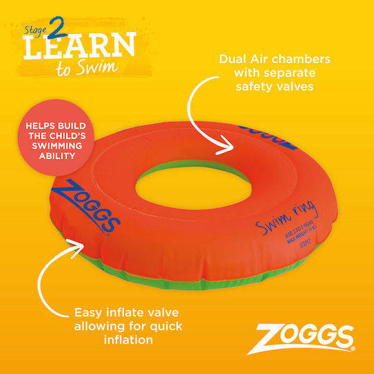 Zoggs Kids' Swim Ring with Diameter 23cm. for 2-3 Years Old Orange
