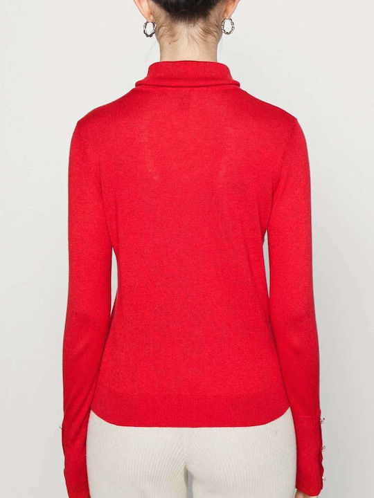 Vero Moda Women's Long Sleeve Sweater Cotton Turtleneck Red