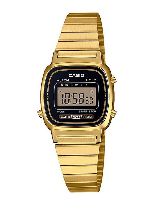 Casio Vintage Digital Women's Watch with Gold Metal Bracelet