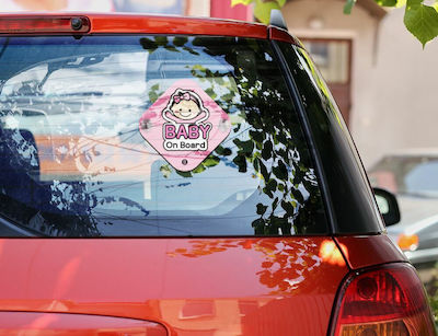 Girl Baby on Board Car Sign Ροζ with Suction Cup