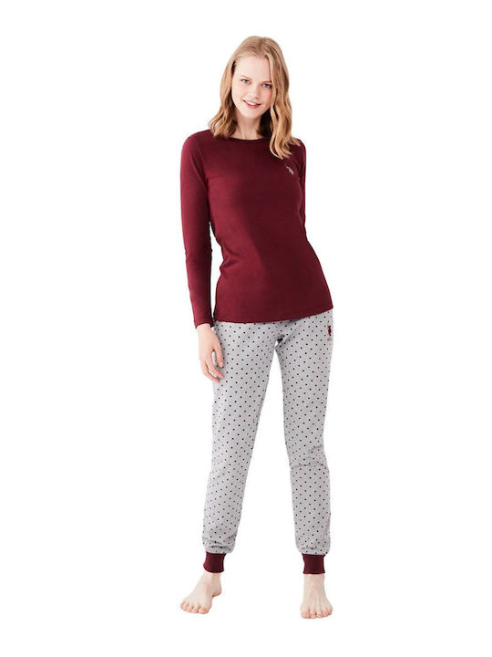 U.S. Polo Assn. 16647 Women's Winter Pajama Blouse Burgundy