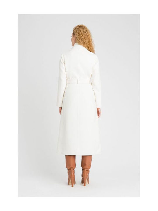 Twinset Γυναικείο Λευκό Παλτό με Ζώνη